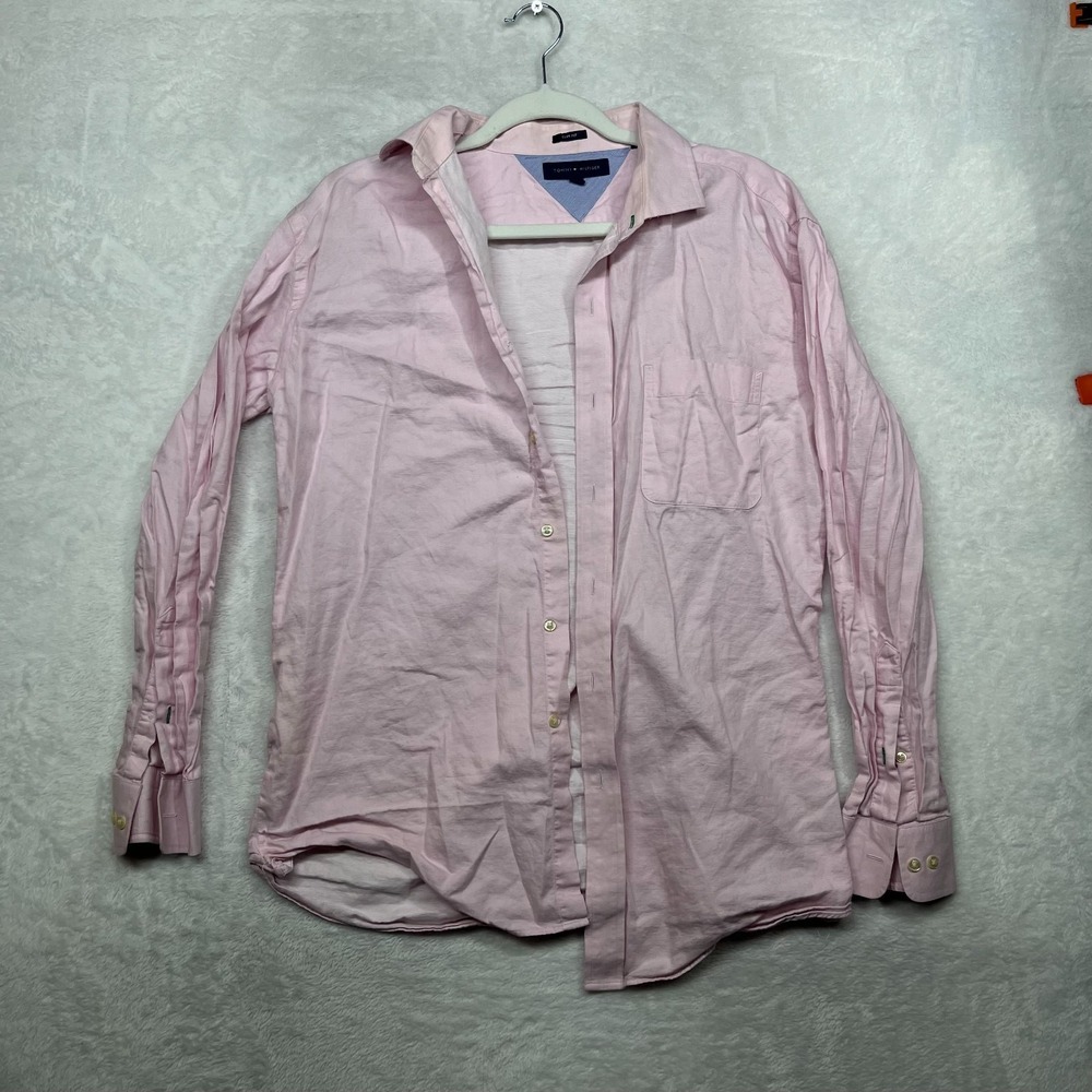 Tommy Hilfiger Dress Shirt Men's‎ Pink Slim Fit Oxford Formal Classic - 16.5